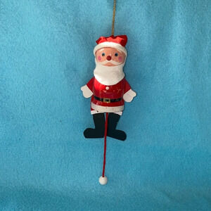 VINTAGE SANTA Ornament pull string moving parts crafted from wood